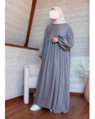 Abaya ballon lin grise