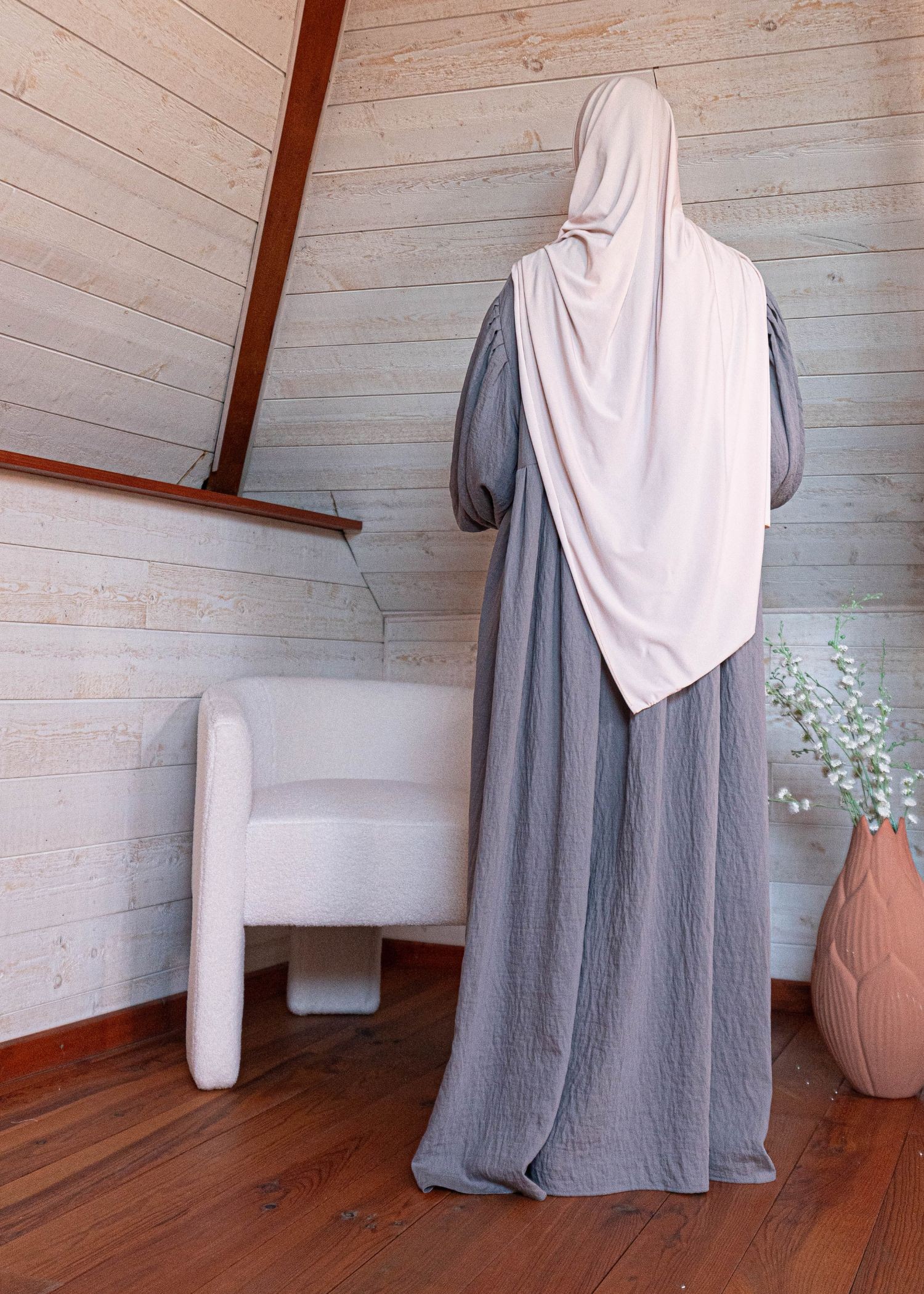 Abaya ballon lin grise