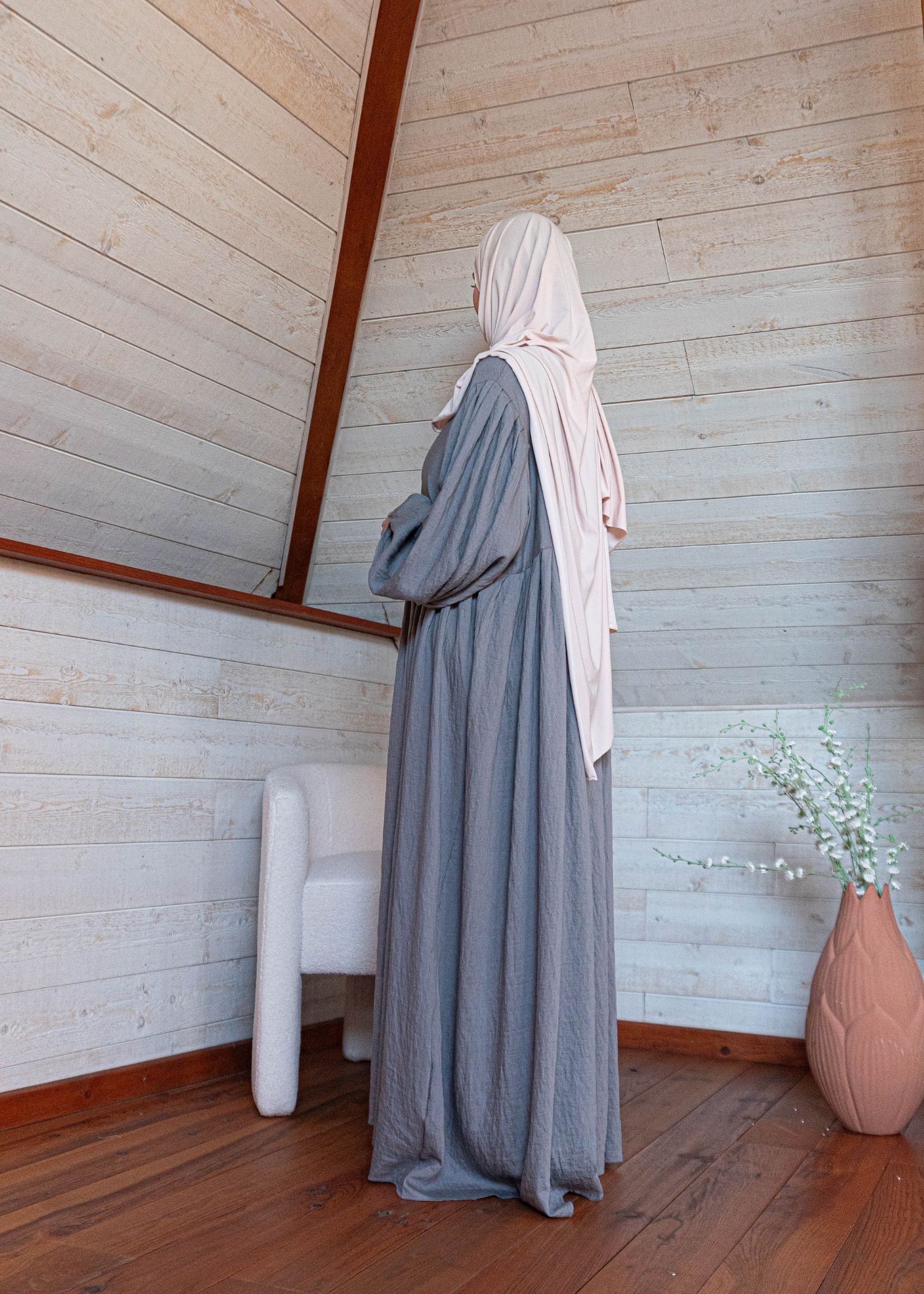 Abaya ballon lin grise