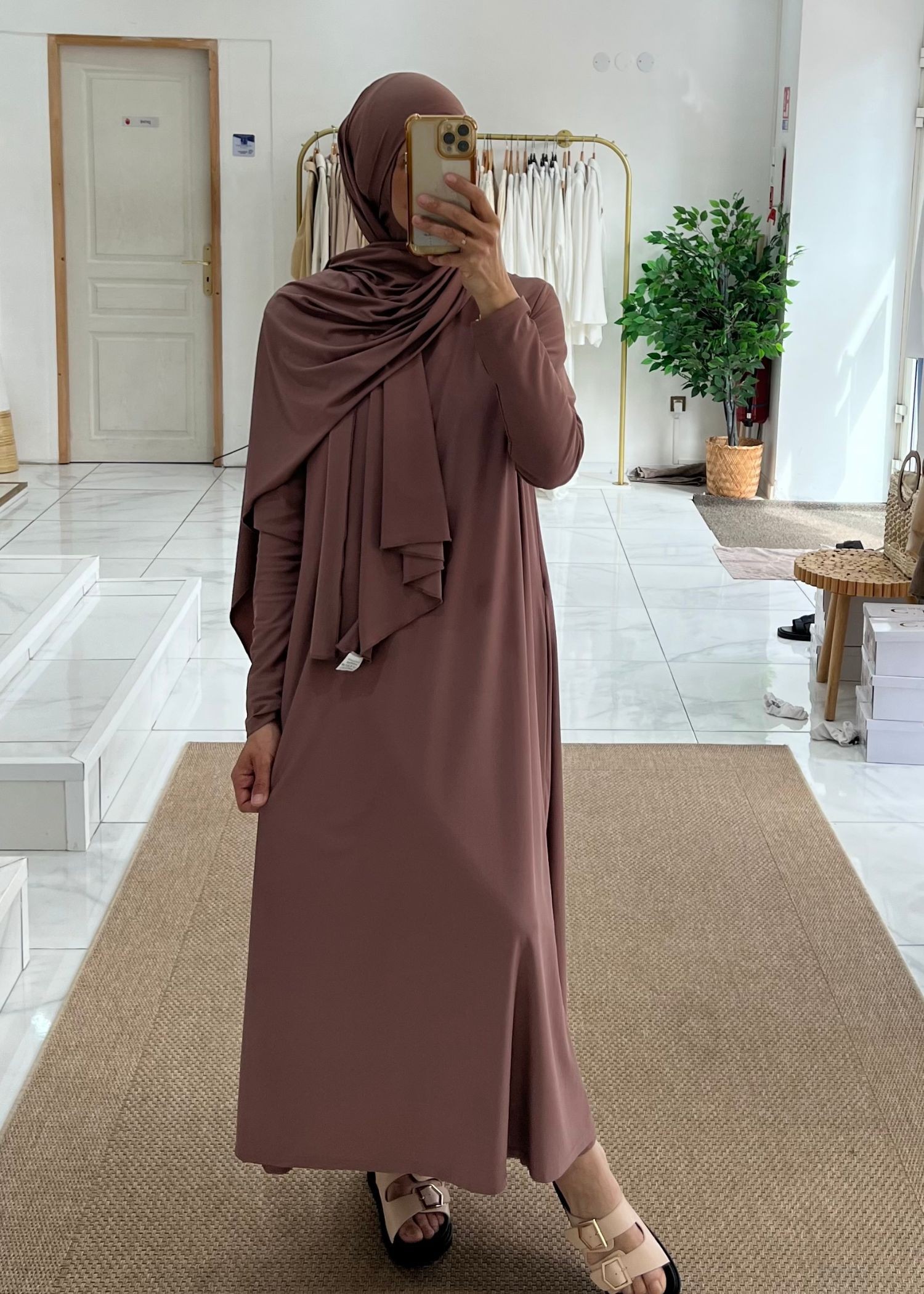 Burkini long 4 pièces vieux rose foncé