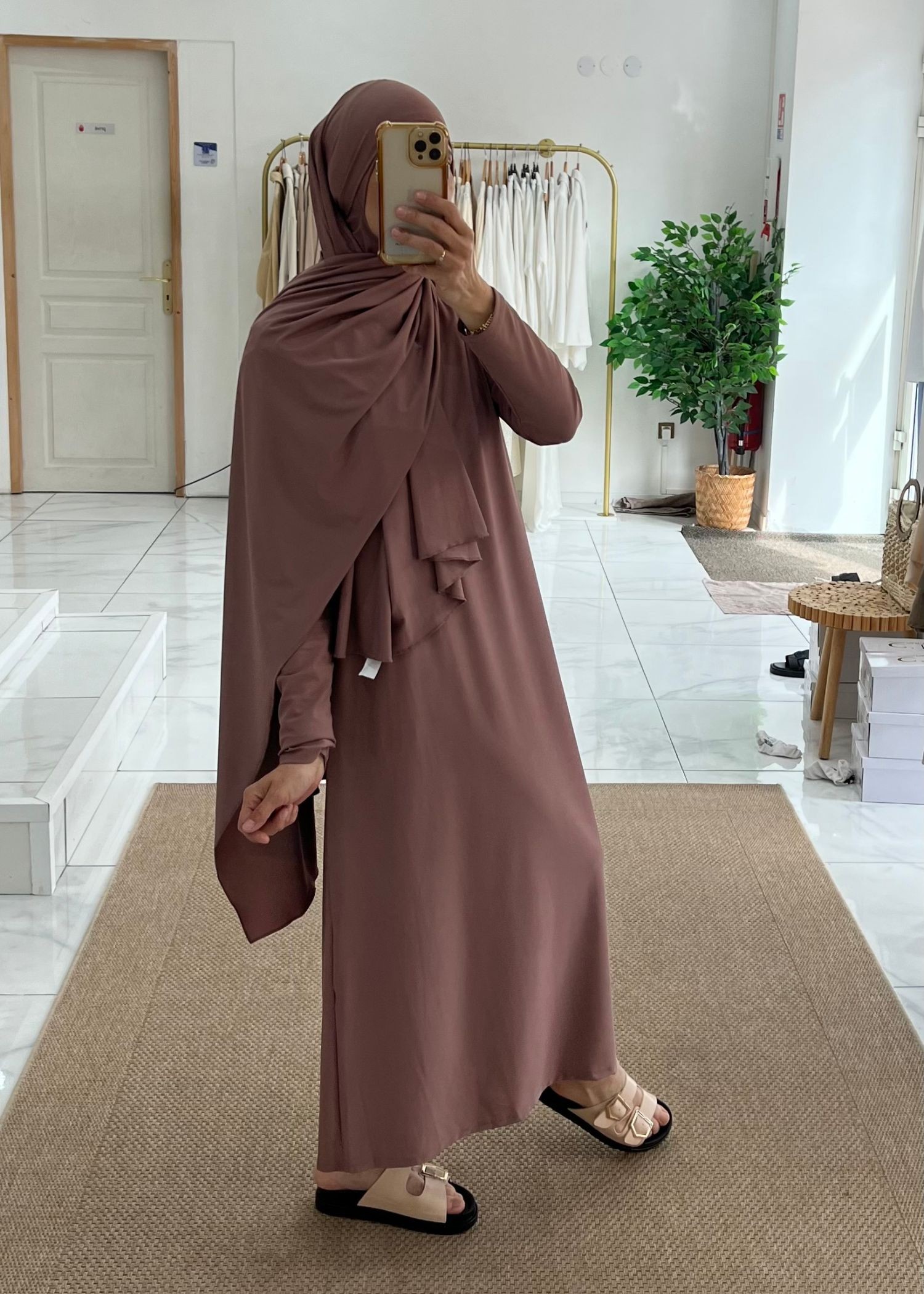 Burkini long 4 pièces vieux rose foncé