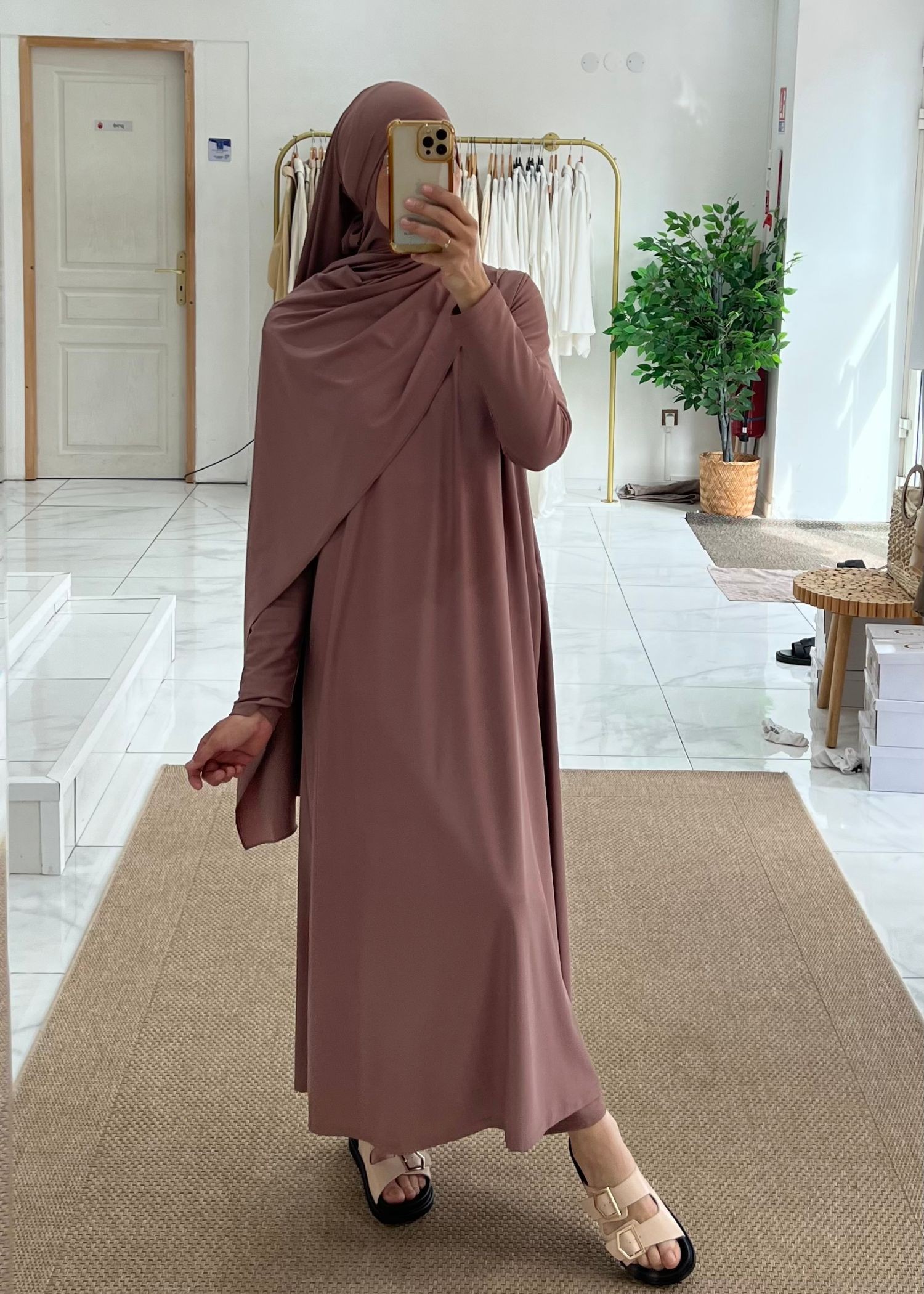 Burkini long 4 pièces vieux rose foncé
