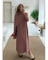 Burkini long 4 pièces vieux rose foncé