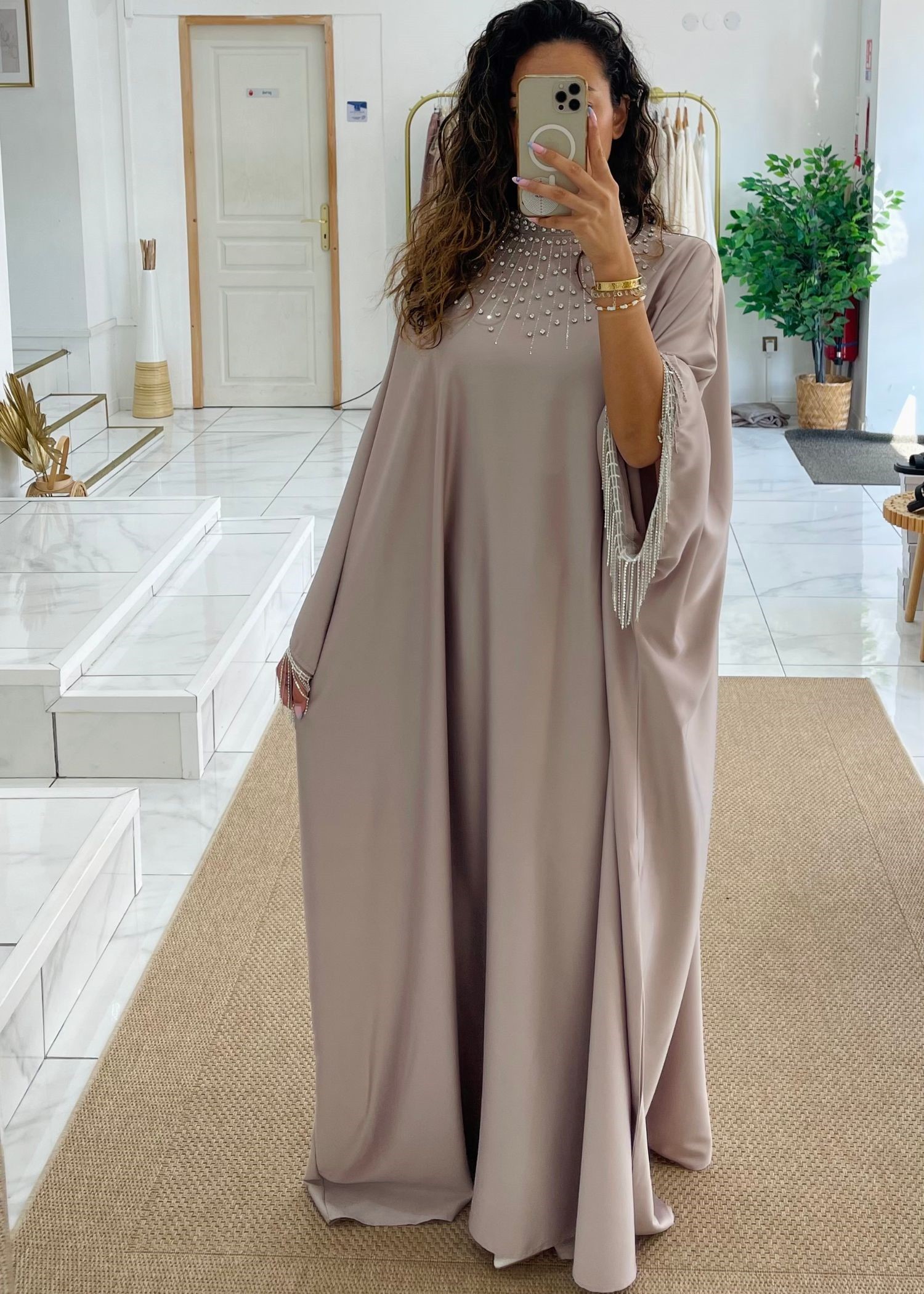 Abaya farasha diamant rose poudré