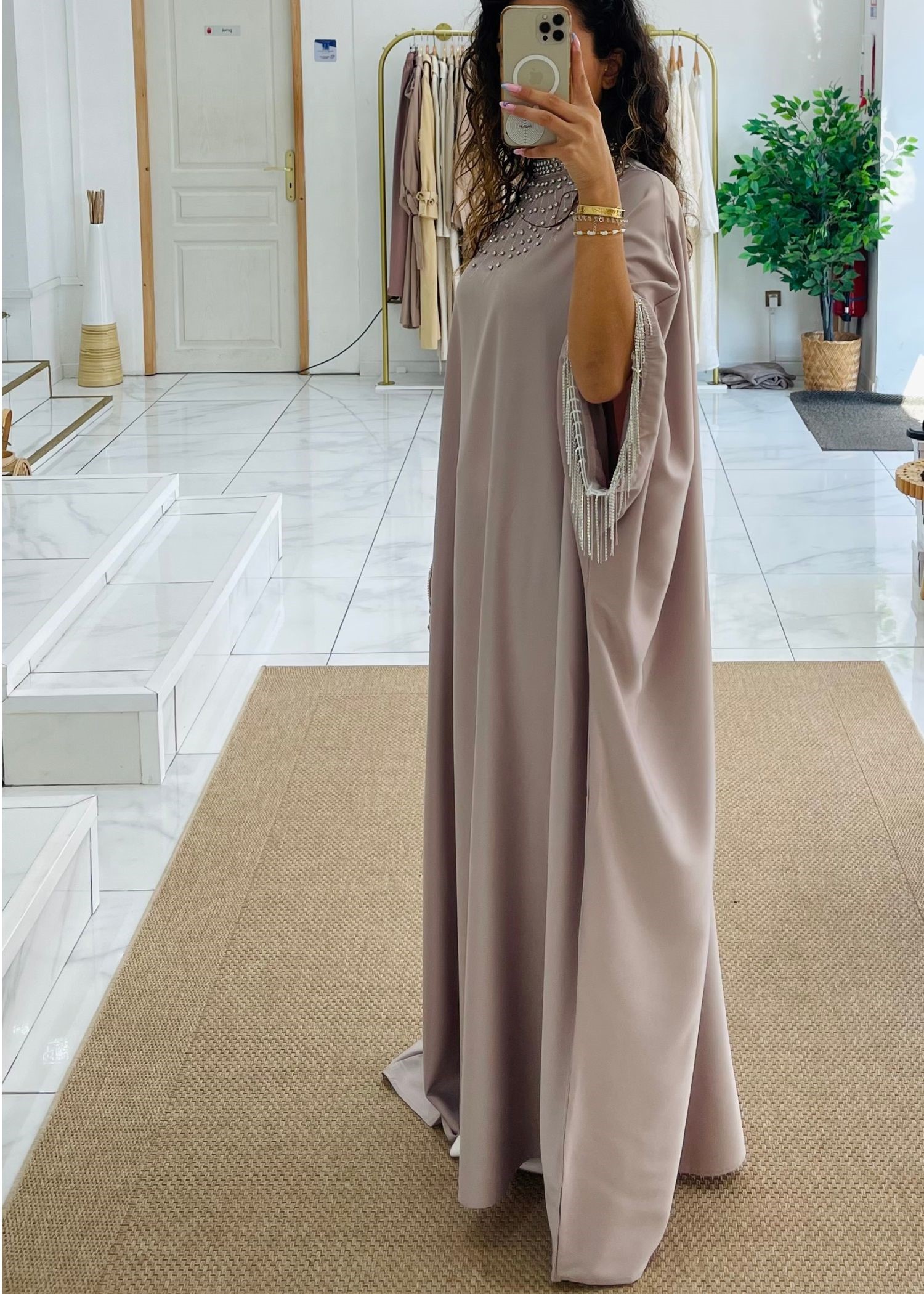 Abaya farasha diamant taupe