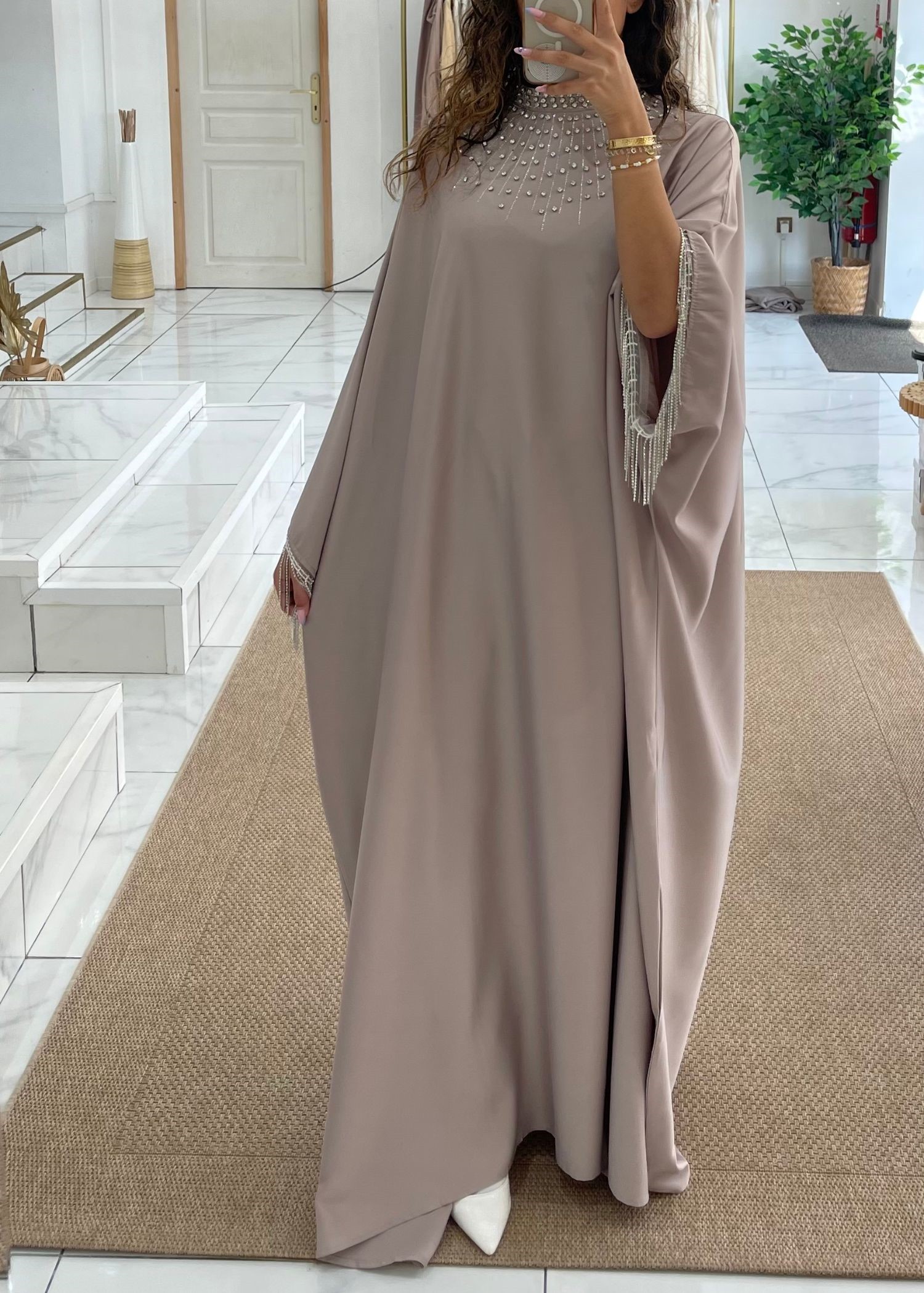 Abaya farasha diamant rose poudré