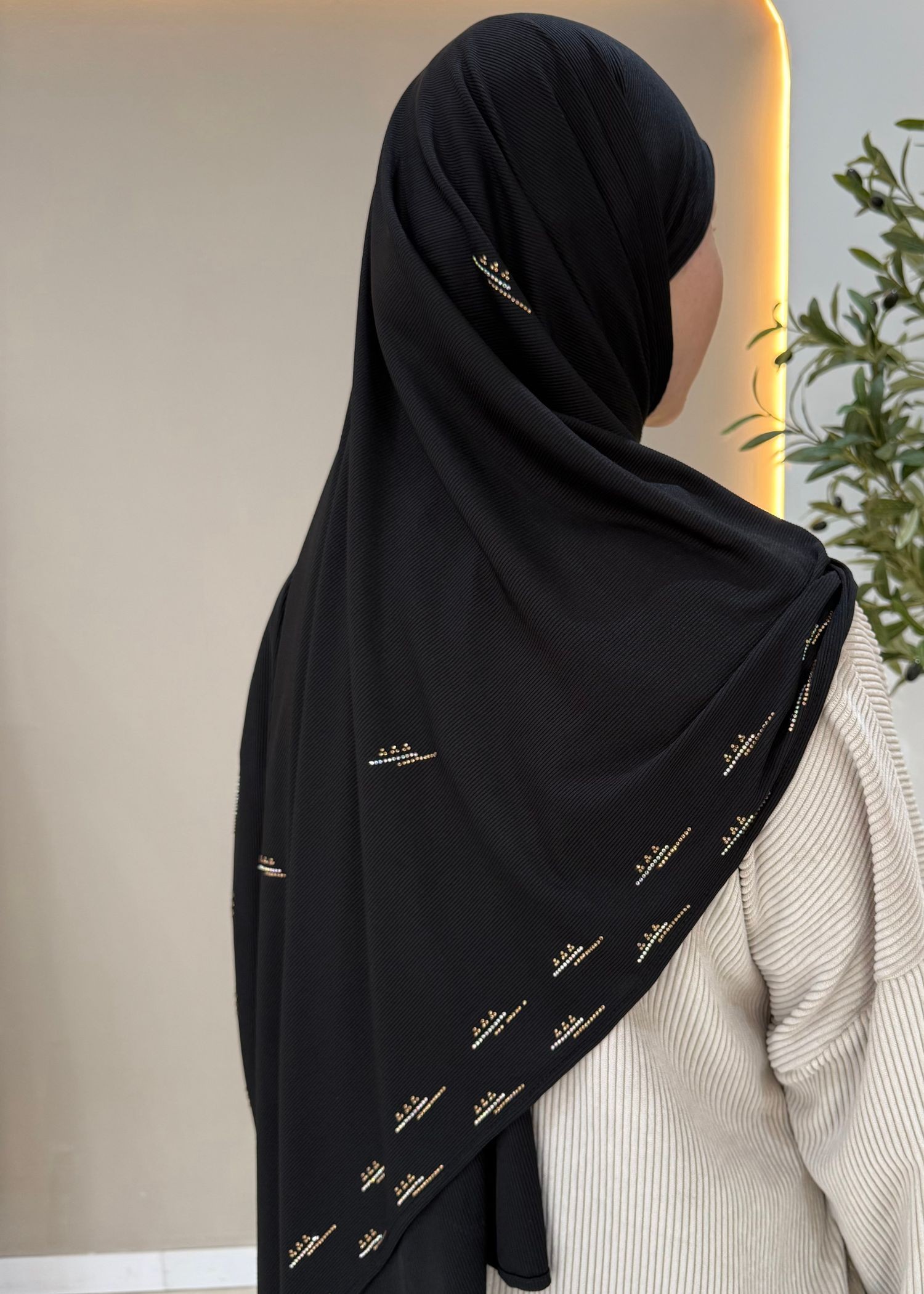 Jersey côtelé à strass noir