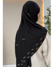 Jersey côtelé à strass noir