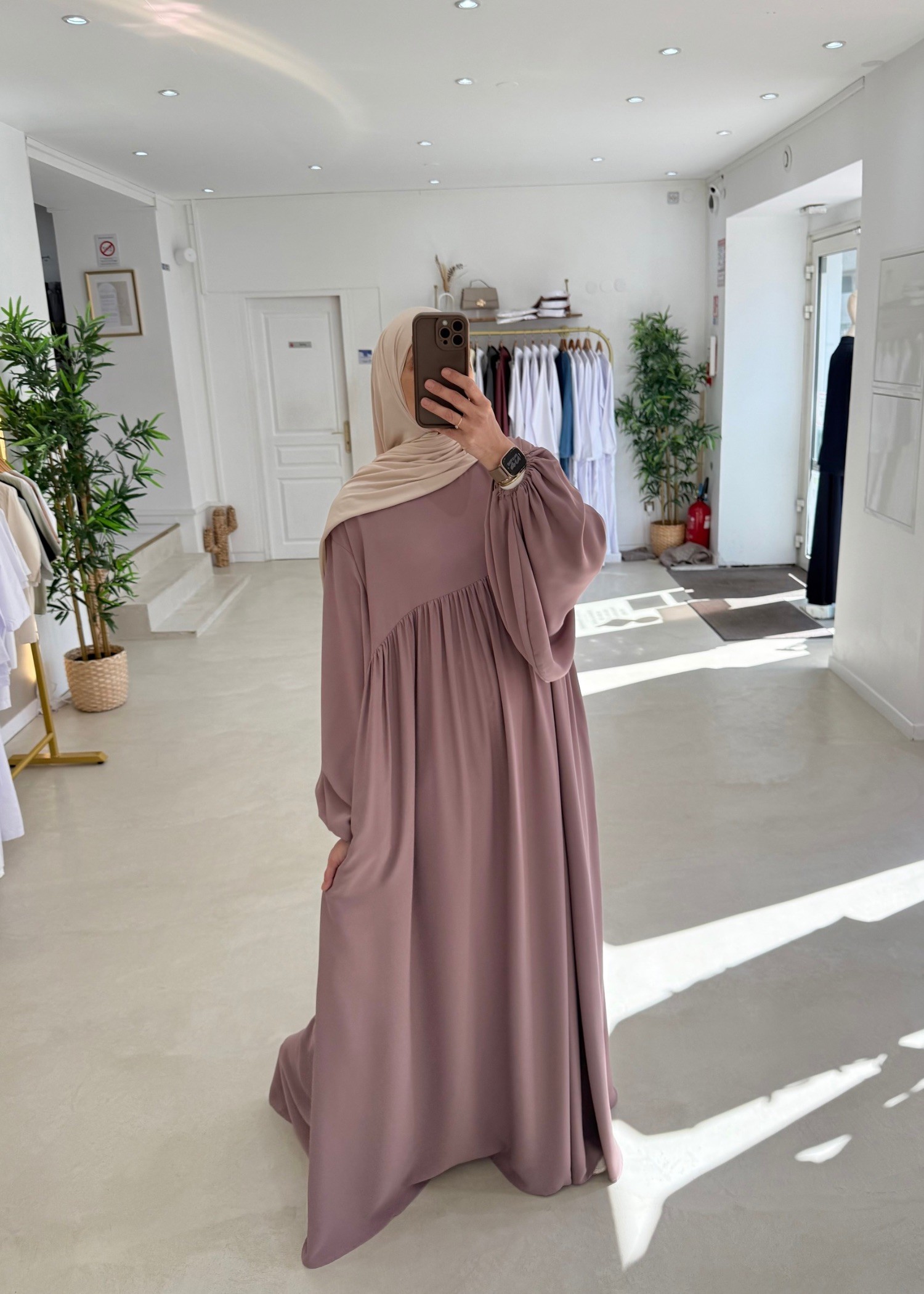 Abaya ballon vieux rose