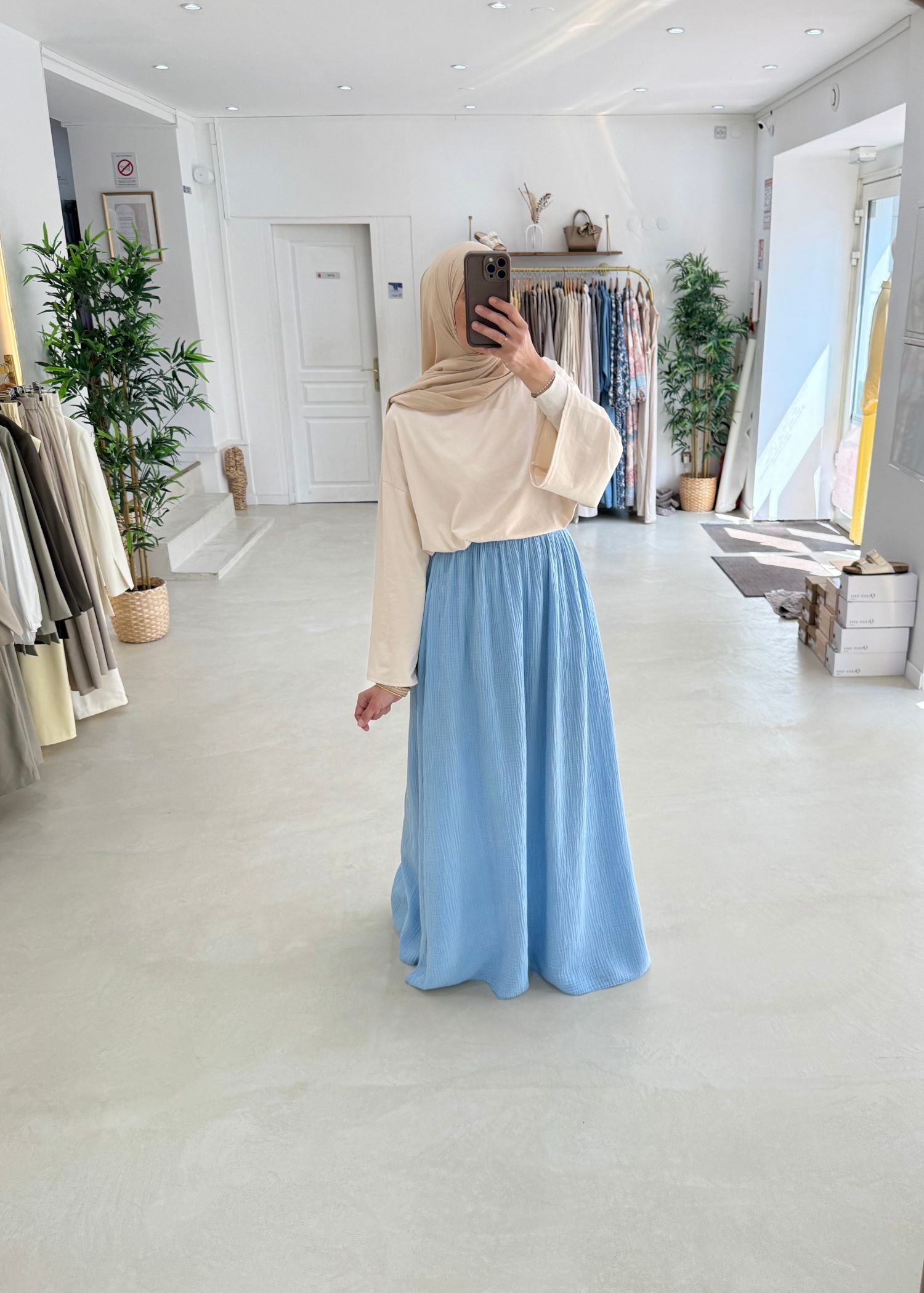 Jupe gaz de coton bleu ciel Jupe gaz de coton bleu ciel