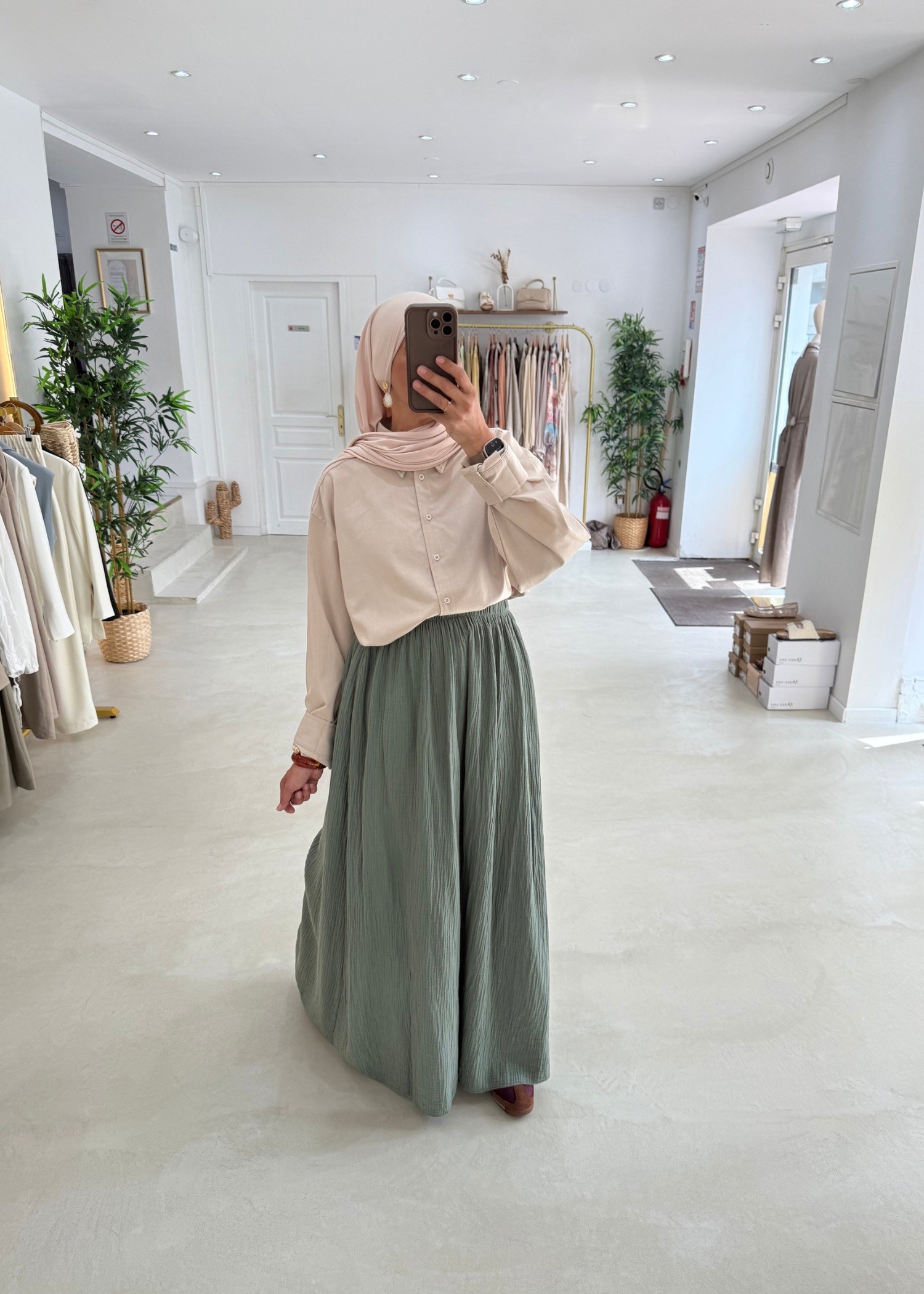 Jupe gaz de coton kaki clair