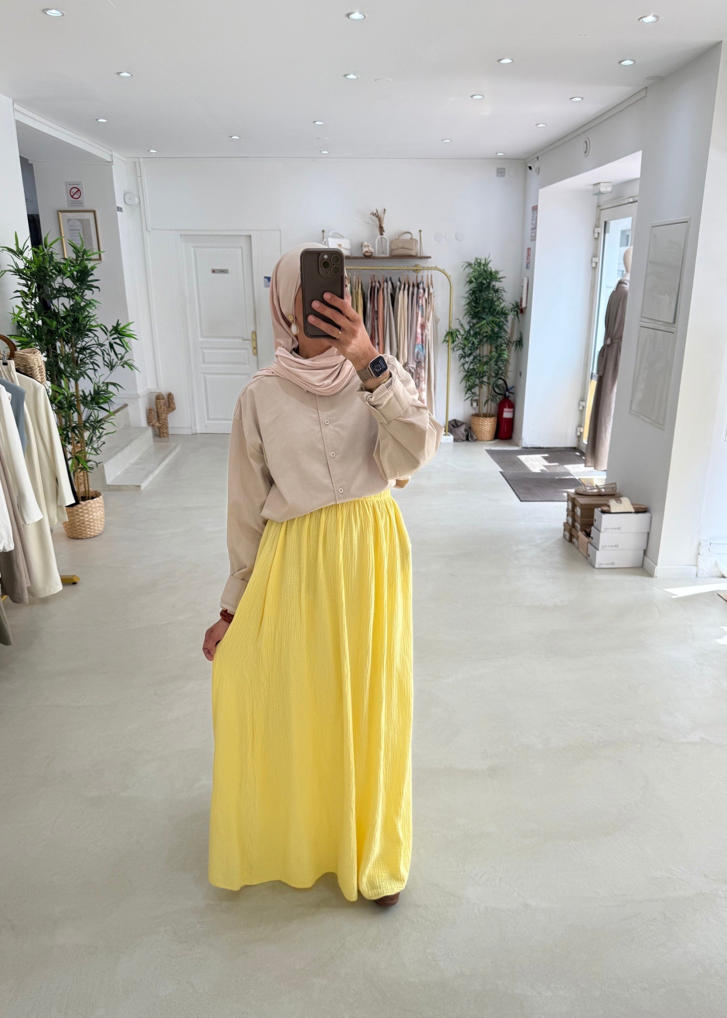 Jupe gaz de coton jaune Jupe gaz de coton jaune