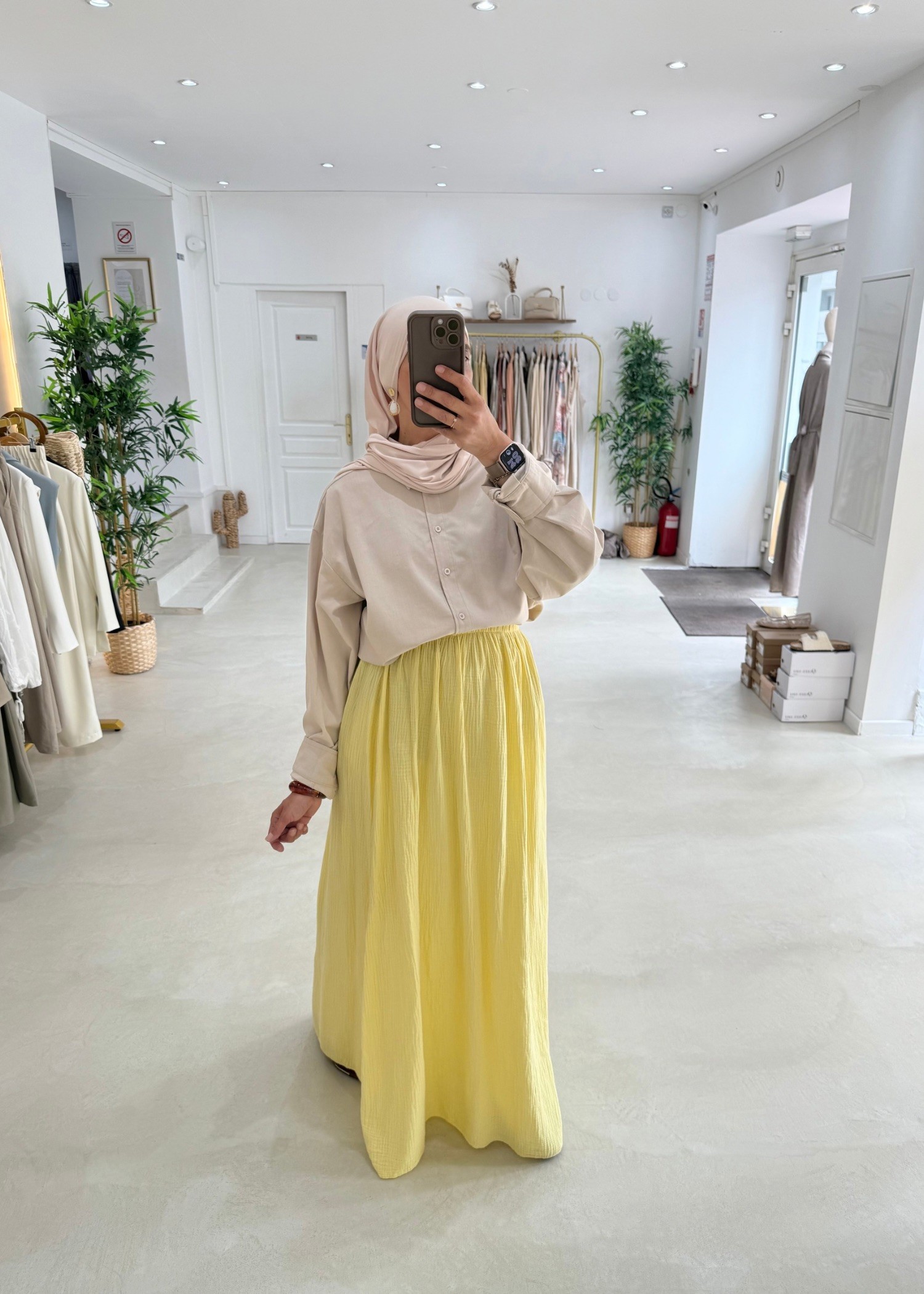 Jupe gaz de coton jaune Jupe gaz de coton jaune