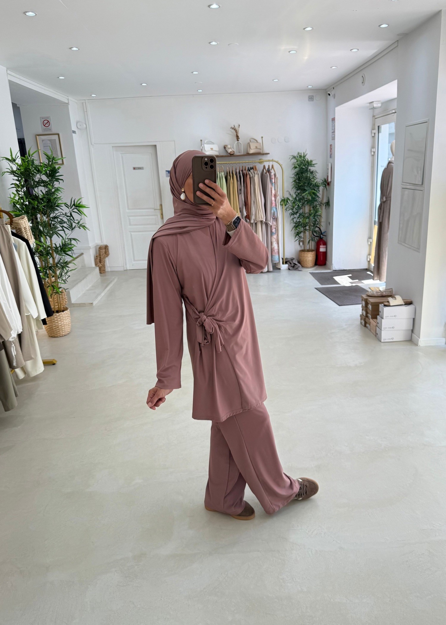 Burkini noeud vieux rose