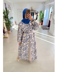 Kimono brocard floral bleu
