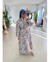 Kimono brocard floral bleu