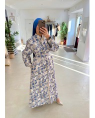 Kimono brocard floral bleu