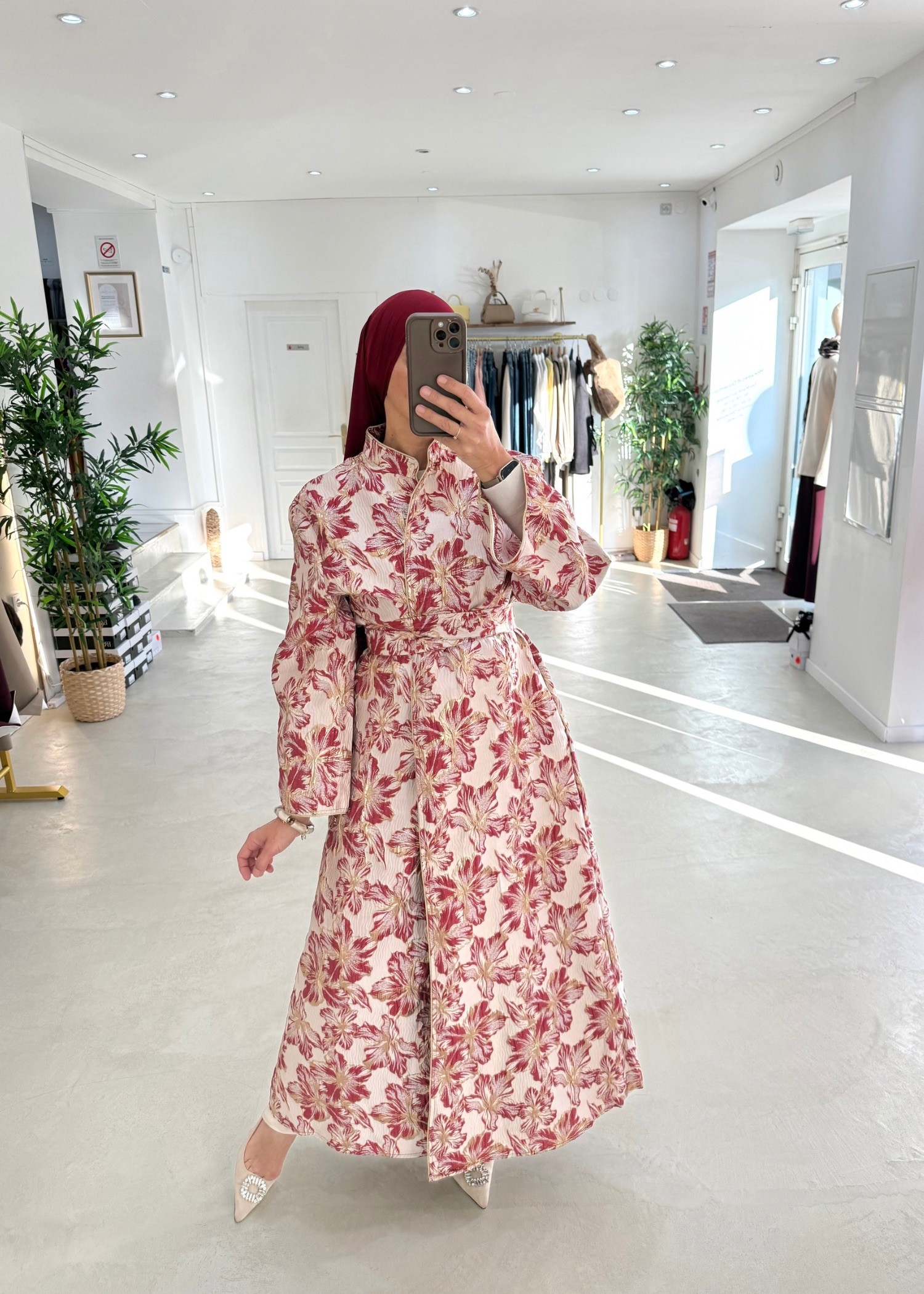 Kimono brocard floral rouge