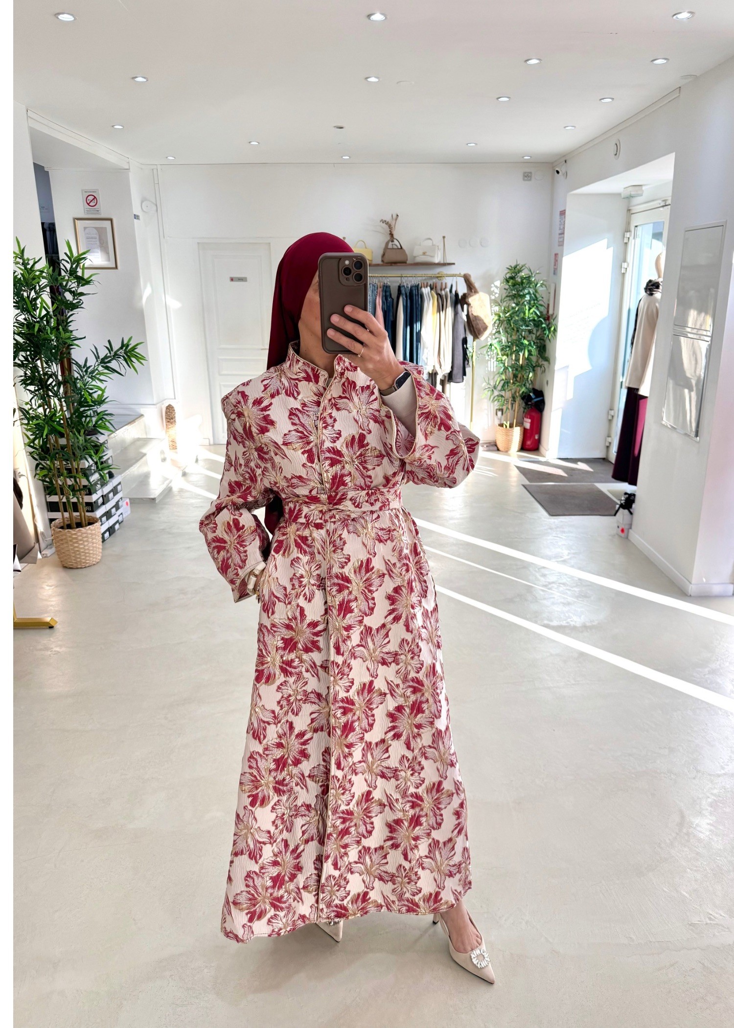 Kimono brocard floral rouge