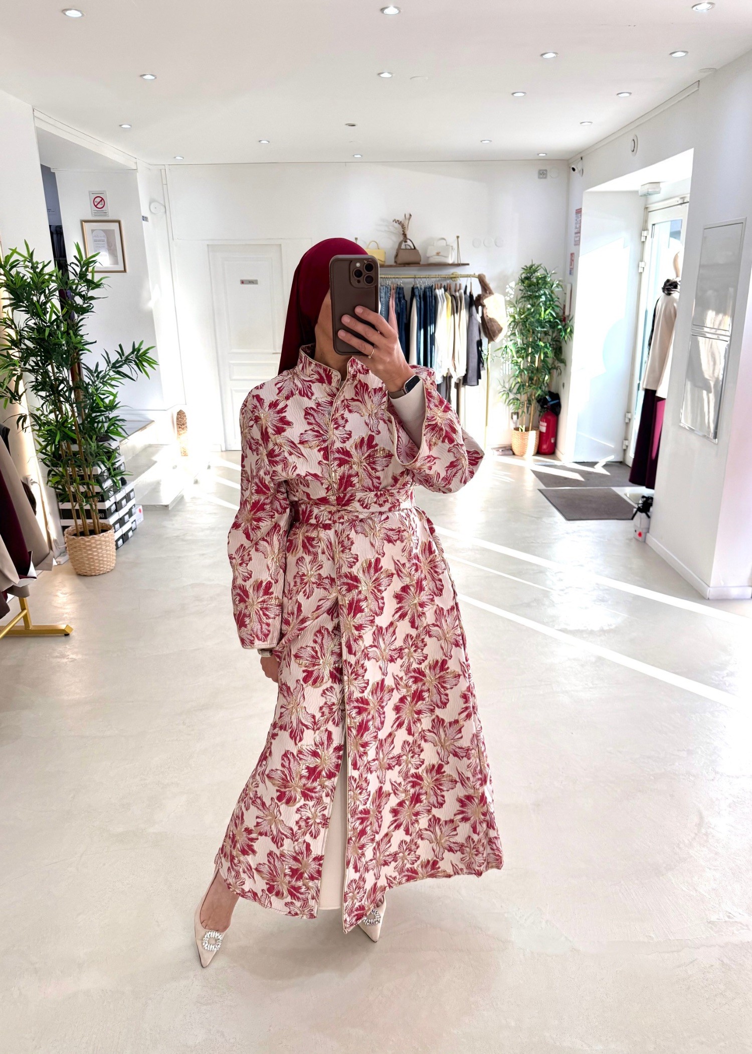 Kimono brocard floral rouge