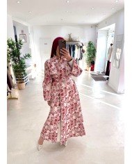 Kimono brocard floral rouge