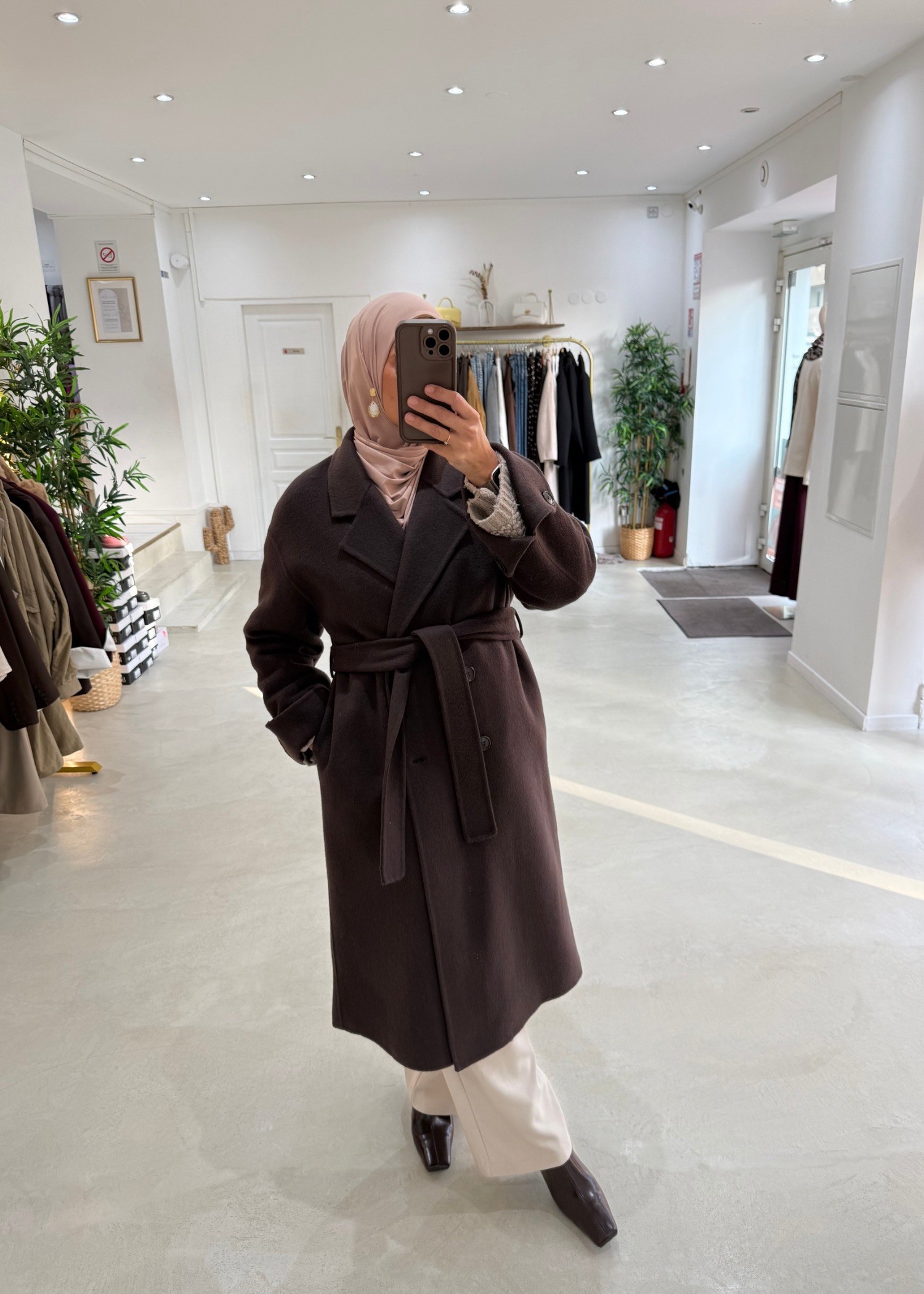 Manteau Belt Chocolat laine premium