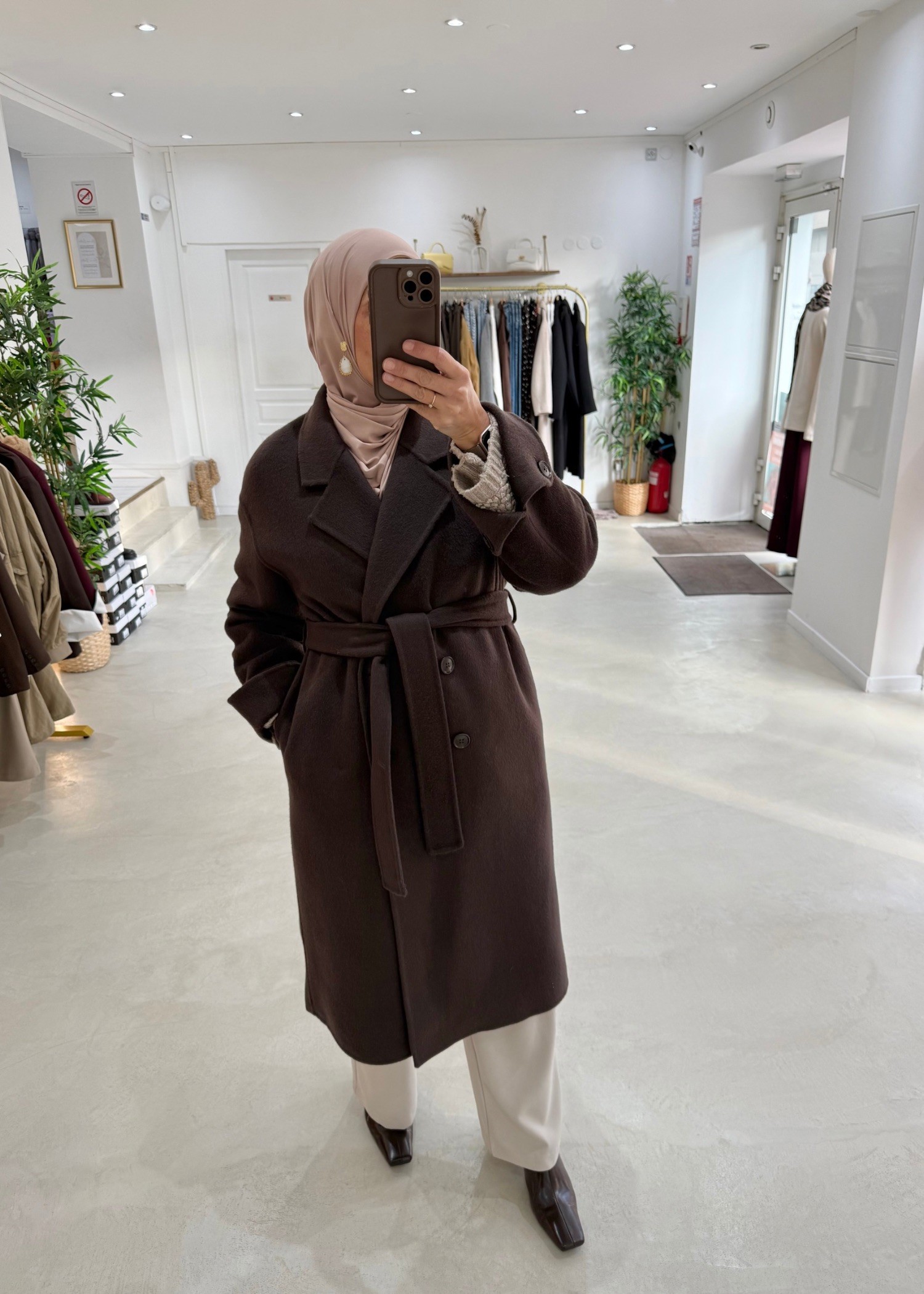 Manteau Belt Chocolat laine premium