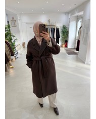 Manteau Belt Chocolat laine premium