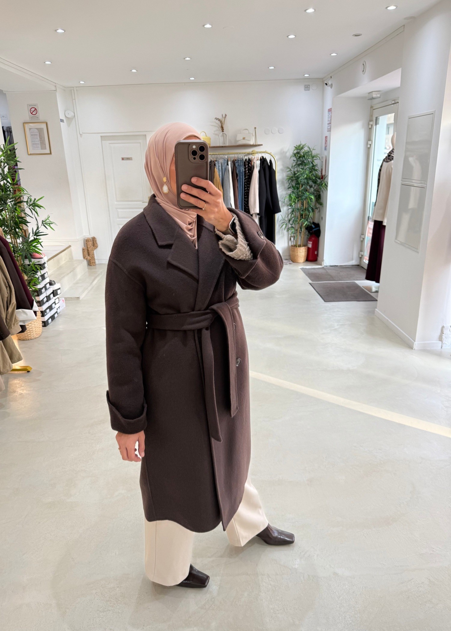 Manteau Belt Chocolat laine premium