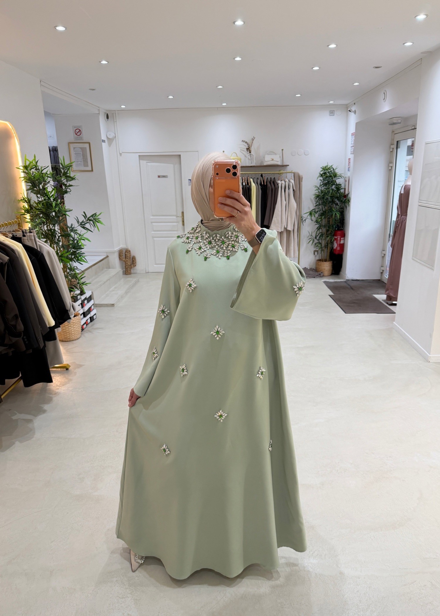 Abaya Jawhara vert d'eau