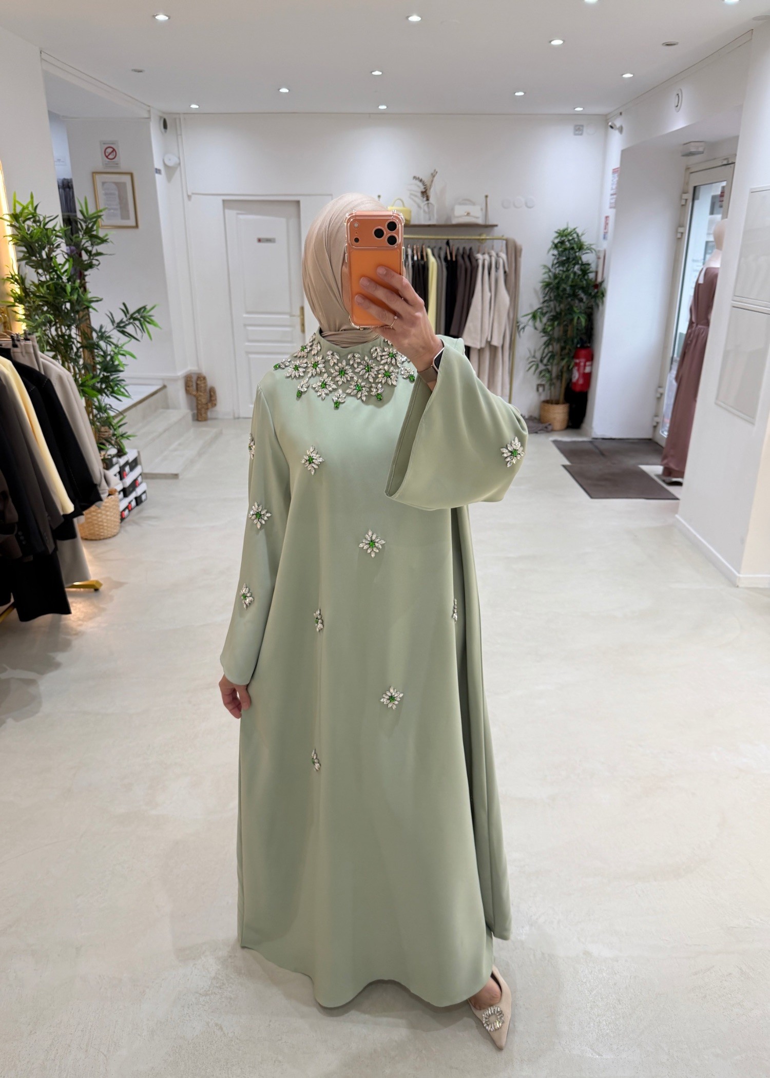 Abaya Jawhara vert d'eau