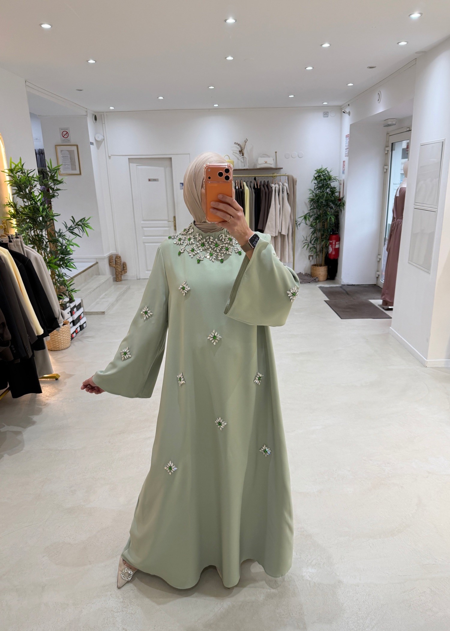 Abaya Jawhara vert d'eau