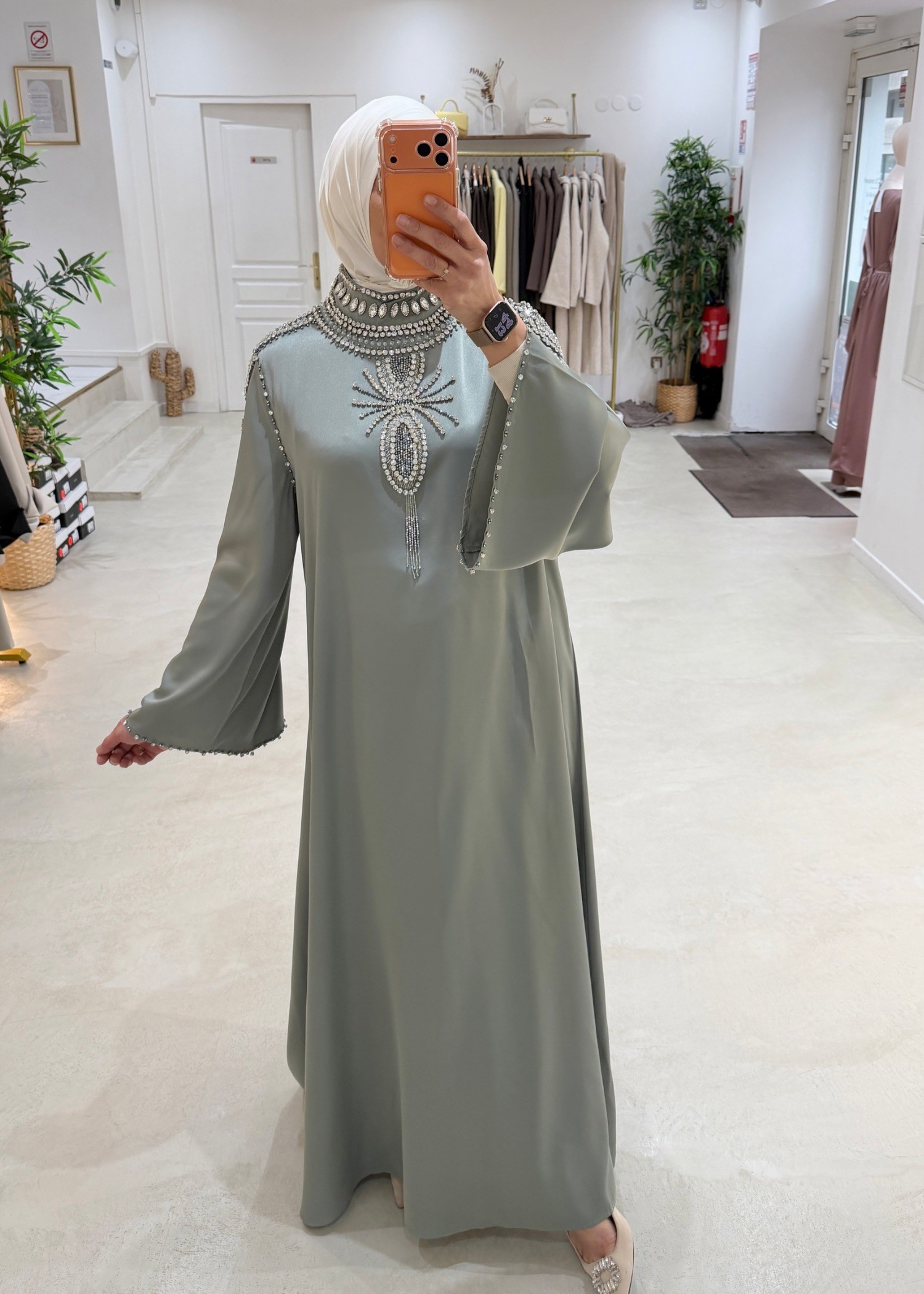 Abaya Taj Al Noor vert sauge