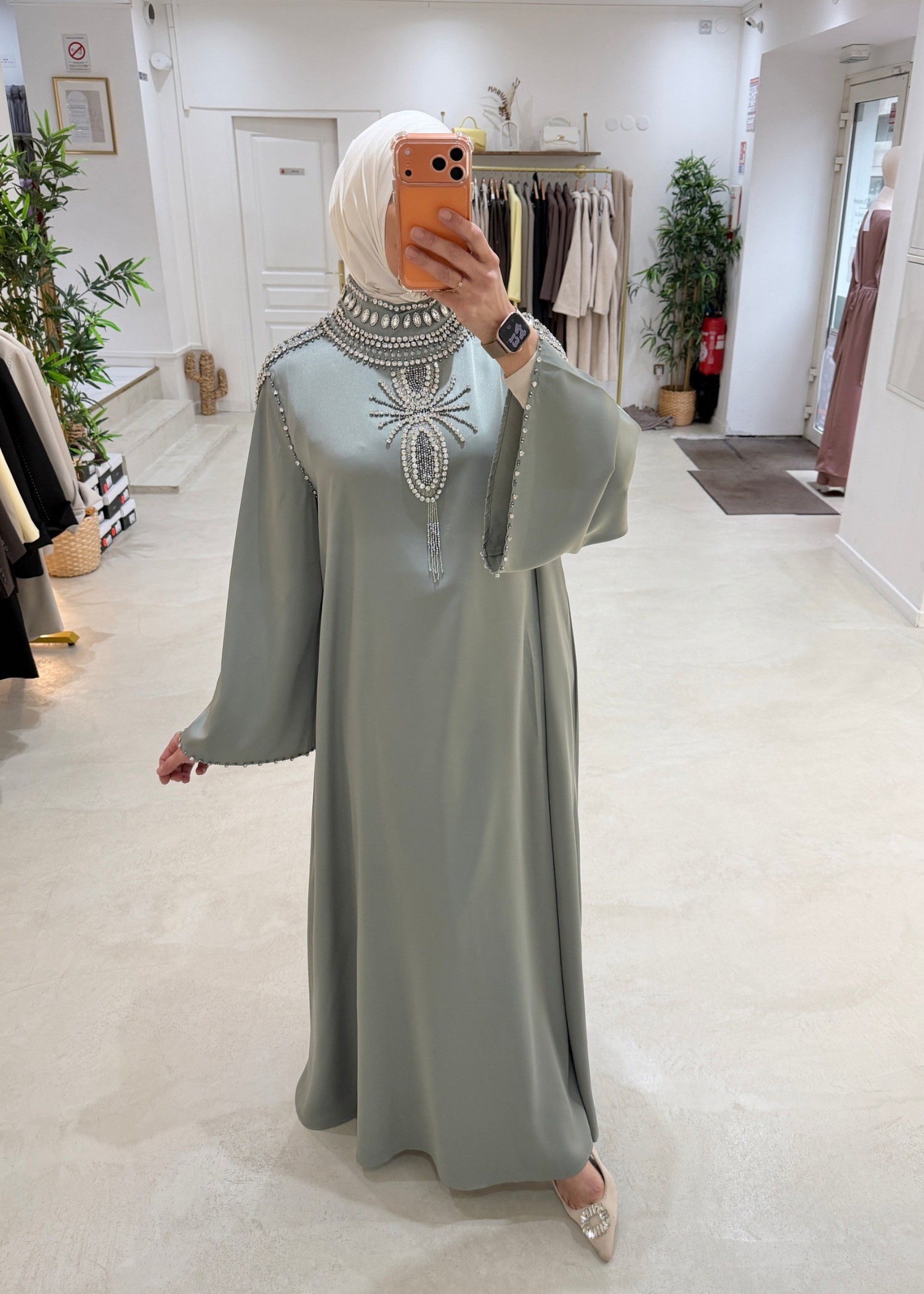Abaya Taj Al Noor vert sauge