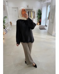 Haut satin asymétrique chocolat