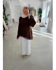 Haut satin asymétrique chocolat