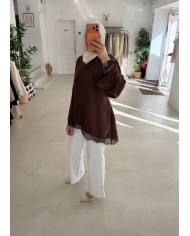 Haut satin asymétrique chocolat