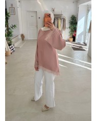 Haut satin asymétrique chocolat