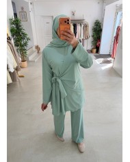Burkini croisé noeud vert d'eau