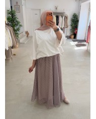 Jupe longue à pois beige/taupe