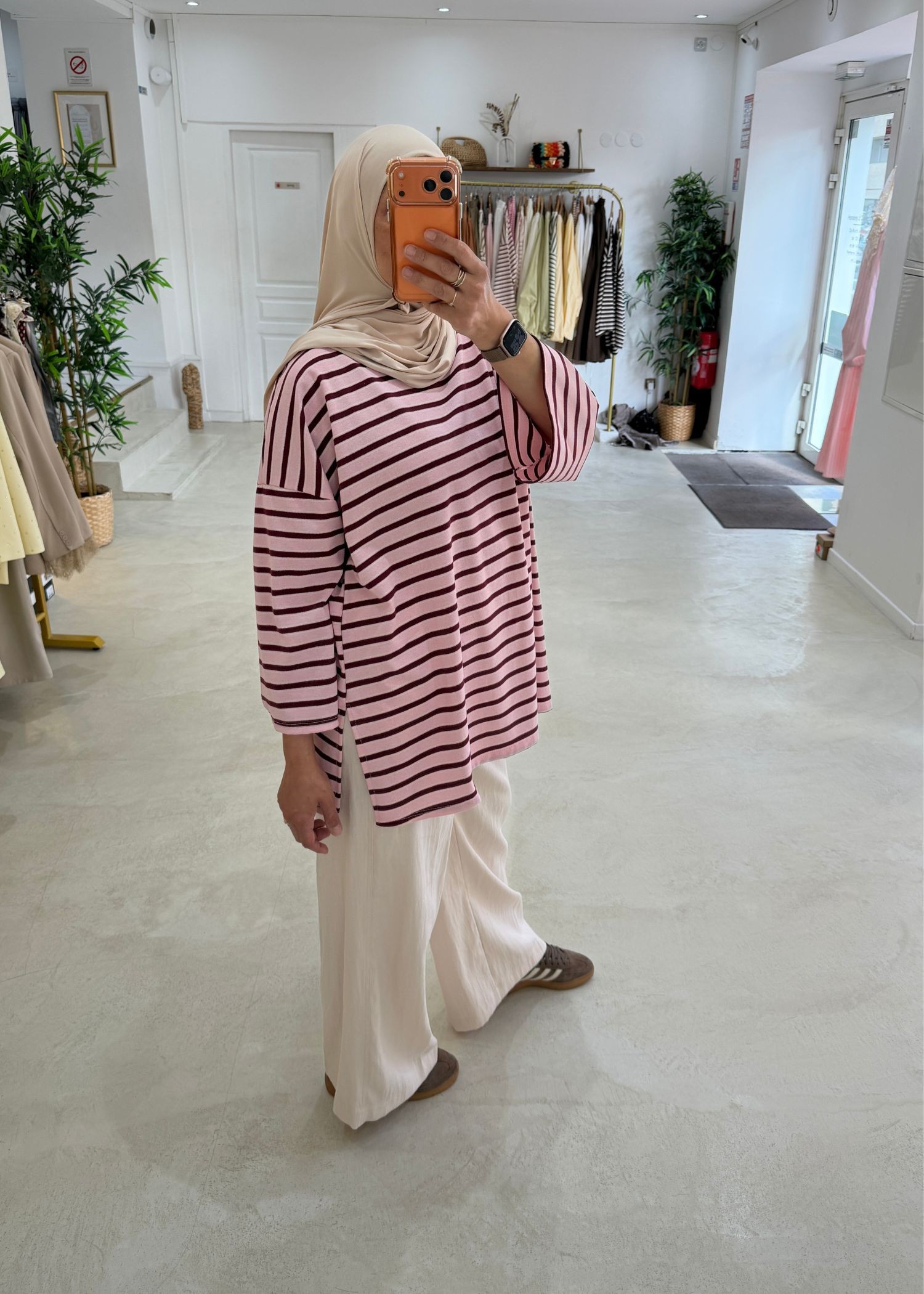 T-shirt rayé rose/bordeaux