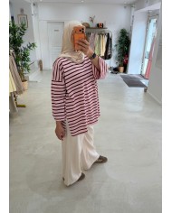 T-shirt rayé rose/bordeaux