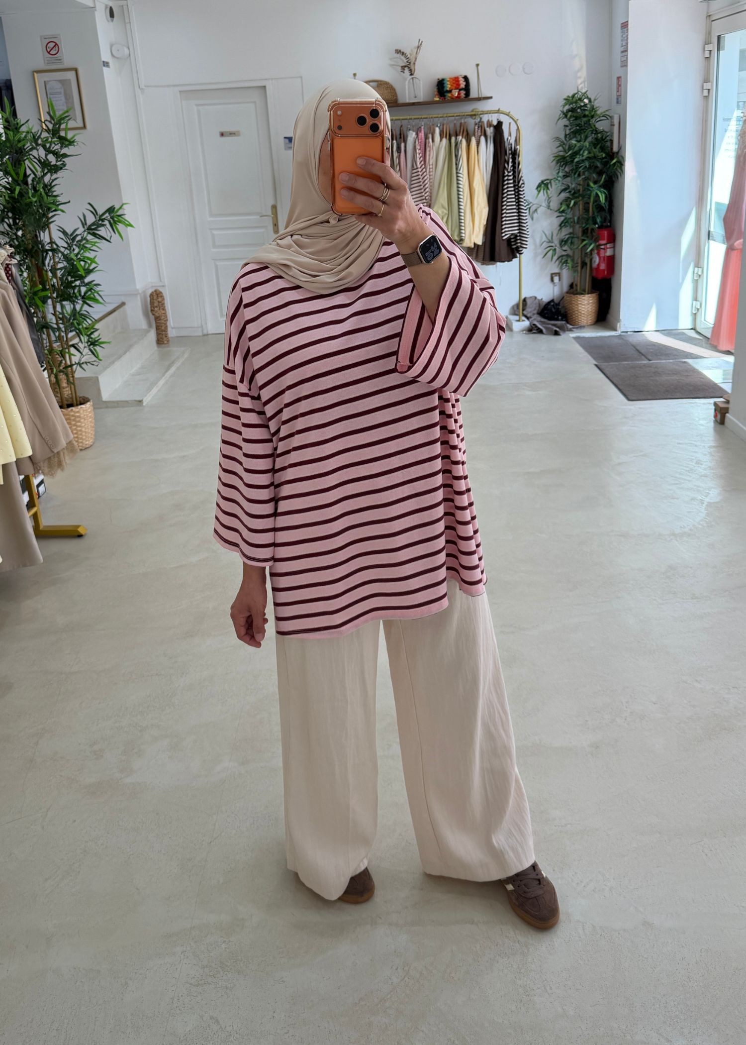 T-shirt rayé rose/bordeaux