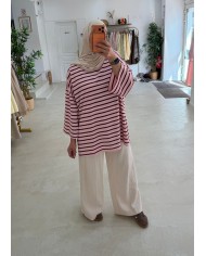 T-shirt rayé rose/bordeaux