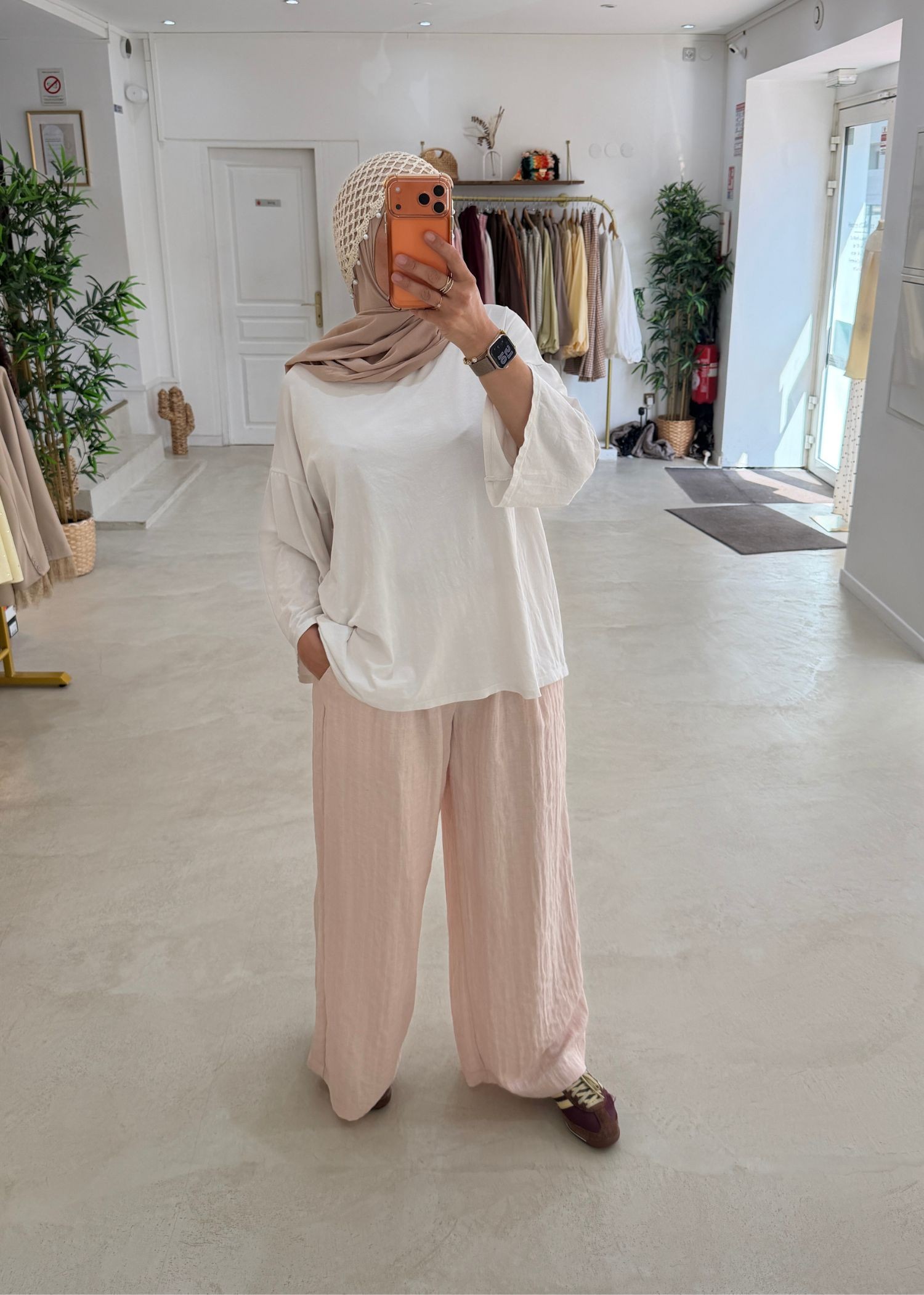 Pantalon rayé rose