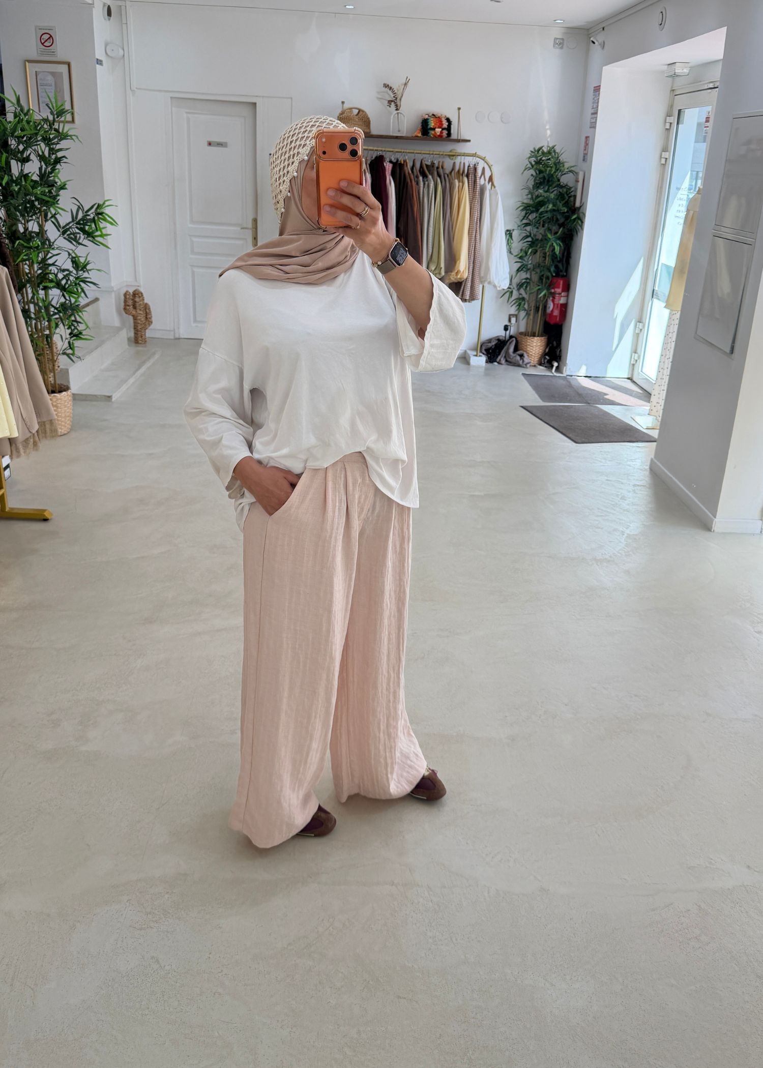 Pantalon rayé rose