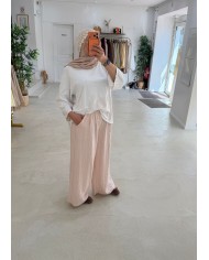 Pantalon rayé rose