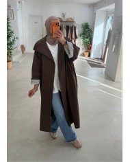 Trench coat oversize col montant taupe