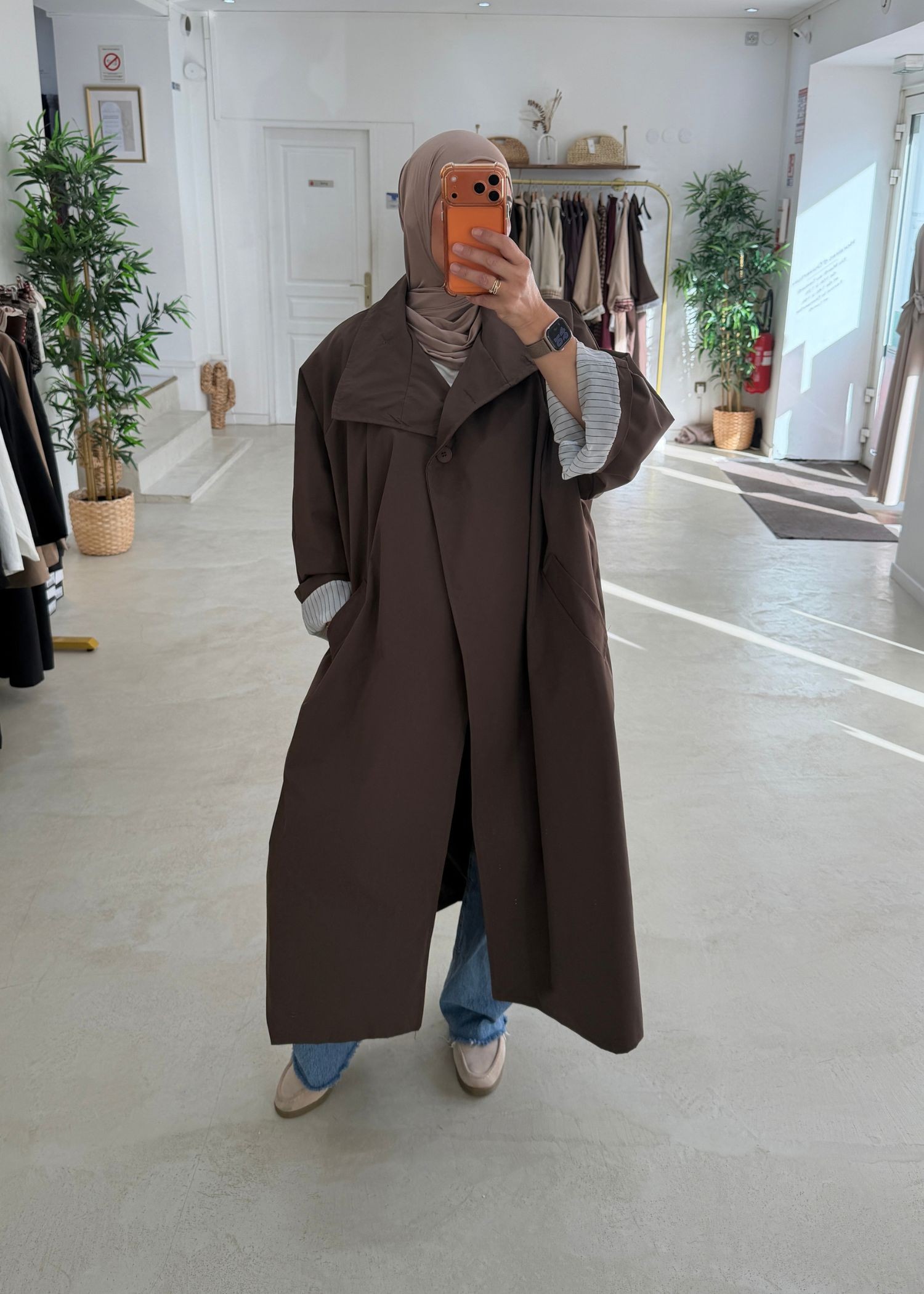 Trench coat oversize col montant chocolat