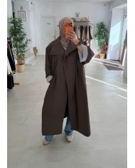 Trench coat oversize col montant chocolat